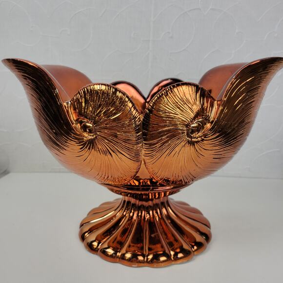 Footed Pedestal Bowl Copper Shell Shaped Fruit Centerpiece Decoration - Picture 7 of 16